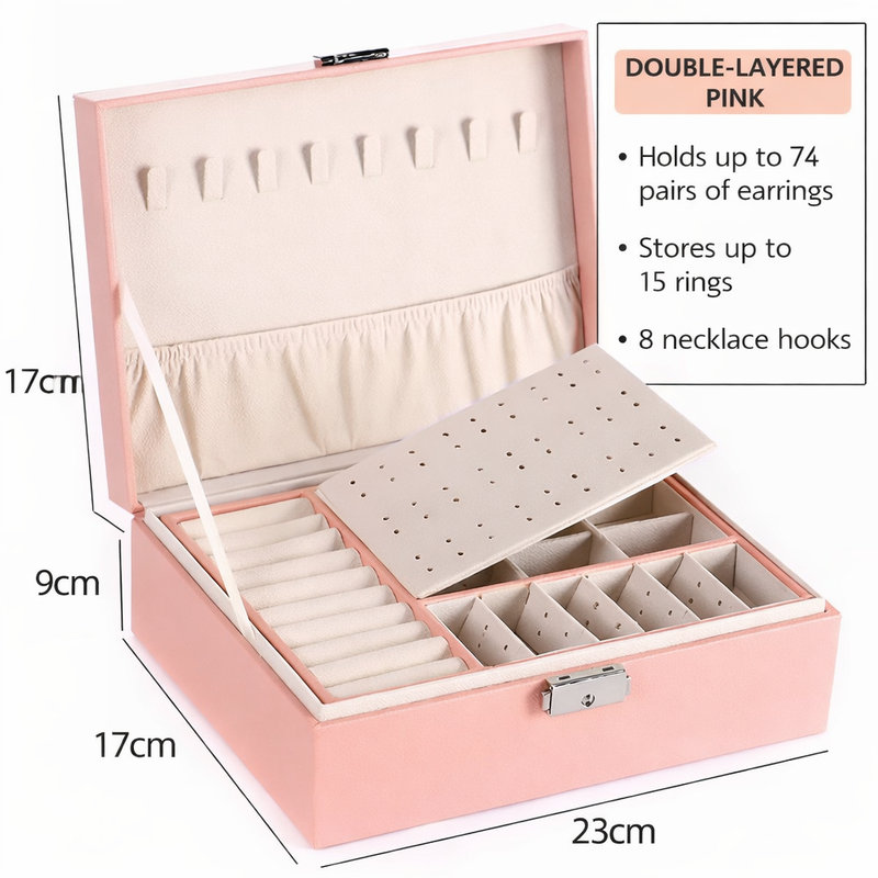 Boîte à bijoux pour femmes, contenant à 2 couches avec serrure