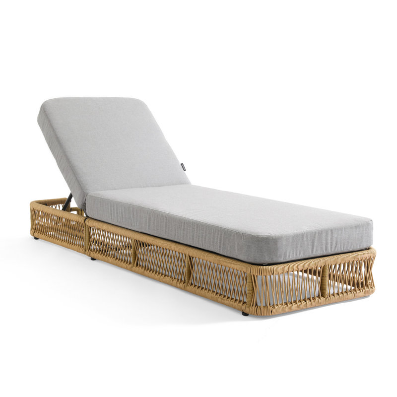 Kellan Adjustable Back Pool Chaise Lounge, Woven Rope & Iron Frame with Thick Cushion, Outdoor Patio Lounger for Poolside, Beach, Backyard