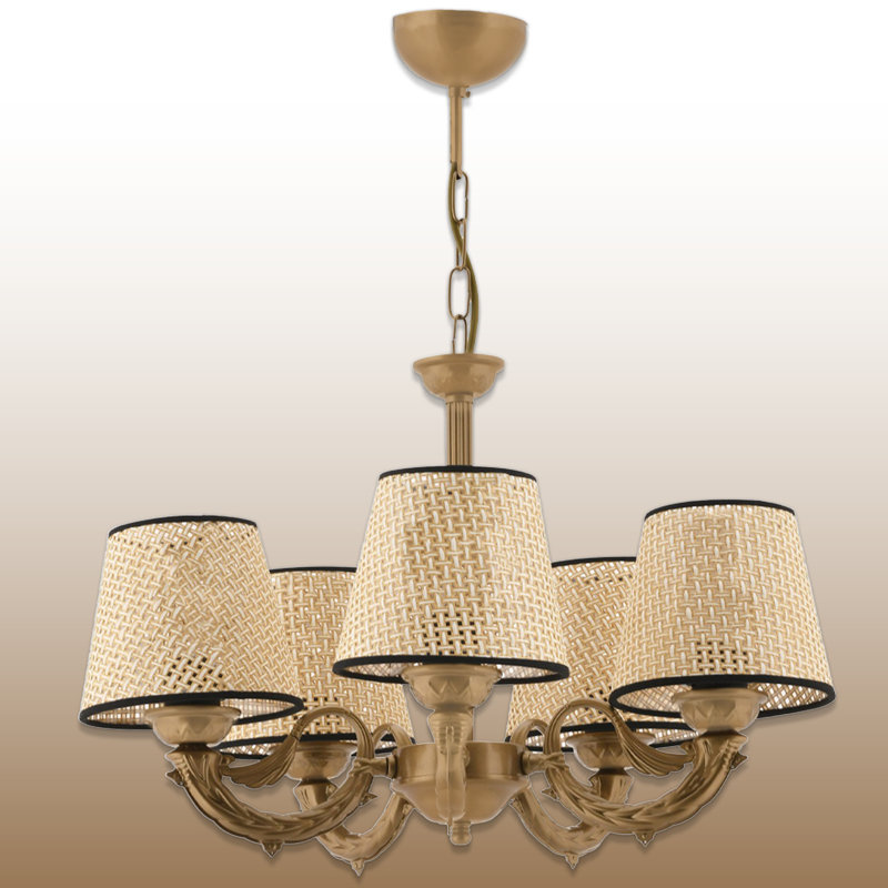 Lustre classique 5 lumières, Noir/Or/Crème, Doré