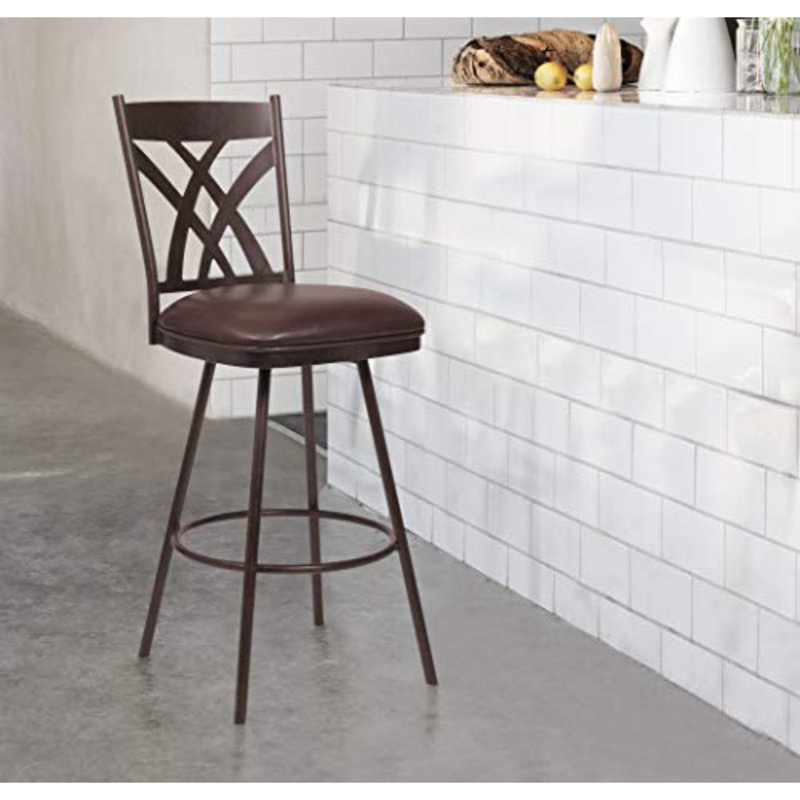 Tabouret de bar pivotant à hauteur de comptoir ou de bar avec repose-pieds Derya, Brun