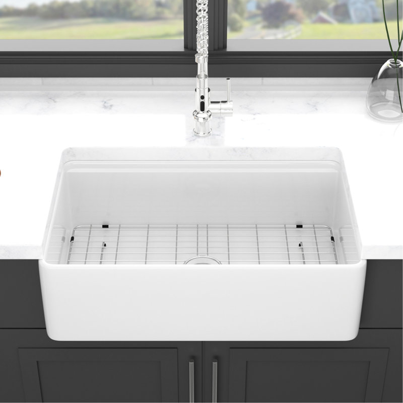 White Ceramic Farm Sink 33X20 - Single Bowl Workstation For Kitchen Aesthetics Inch Durability And Function Enhancement