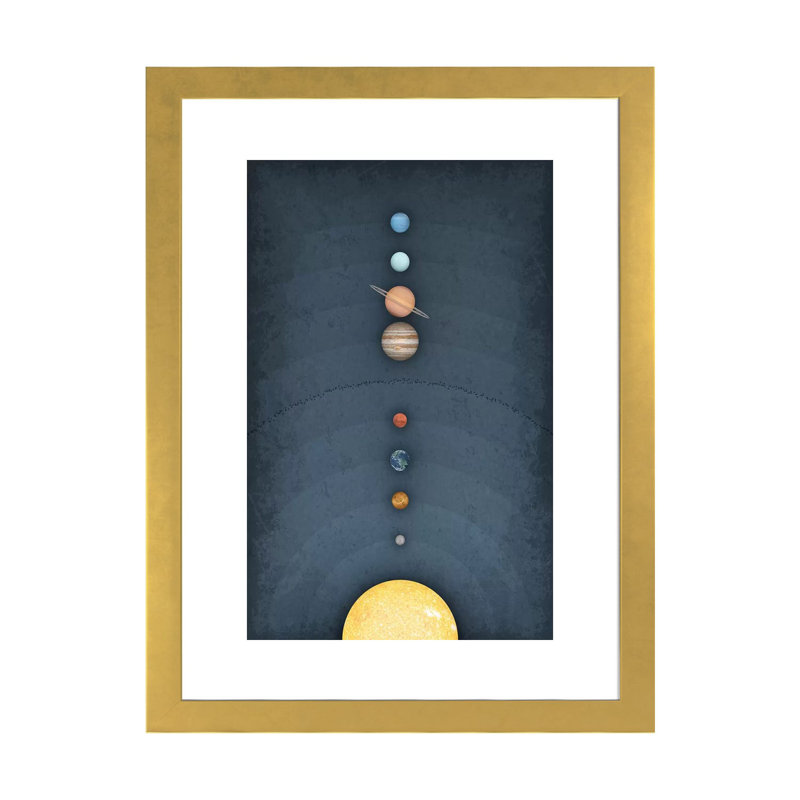 Système solaire II, art encadré, H 24 po x l 16 po x P 1 po, Papier encadré doré