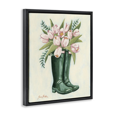 Tulips in Rain Boots Floating Frame, design by Sara Baker