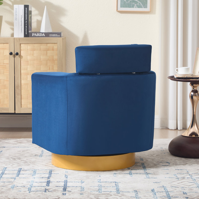 Velvet Upholstered Swivel Accent Chair with Cushion, Blue