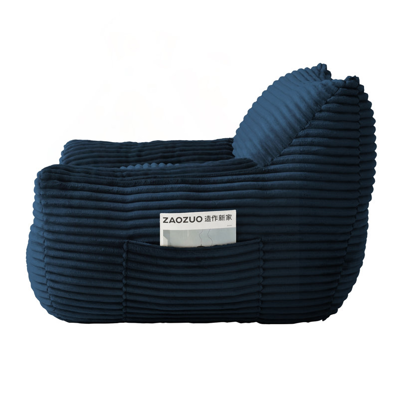 Fauteuil à billes surdimensionné avec mousse déchiquetée et repose-pieds, Tissu bleu, Bleu