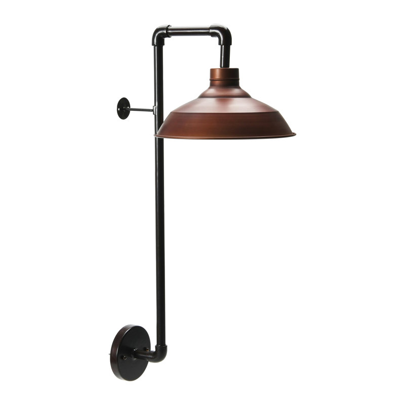 Metal Wall Sconce with Round Shade, Bronze/Black