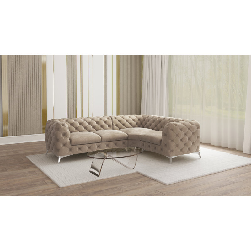 4 Seater Velvet Corner Sofa, Dark Cream, Right Hand Facing