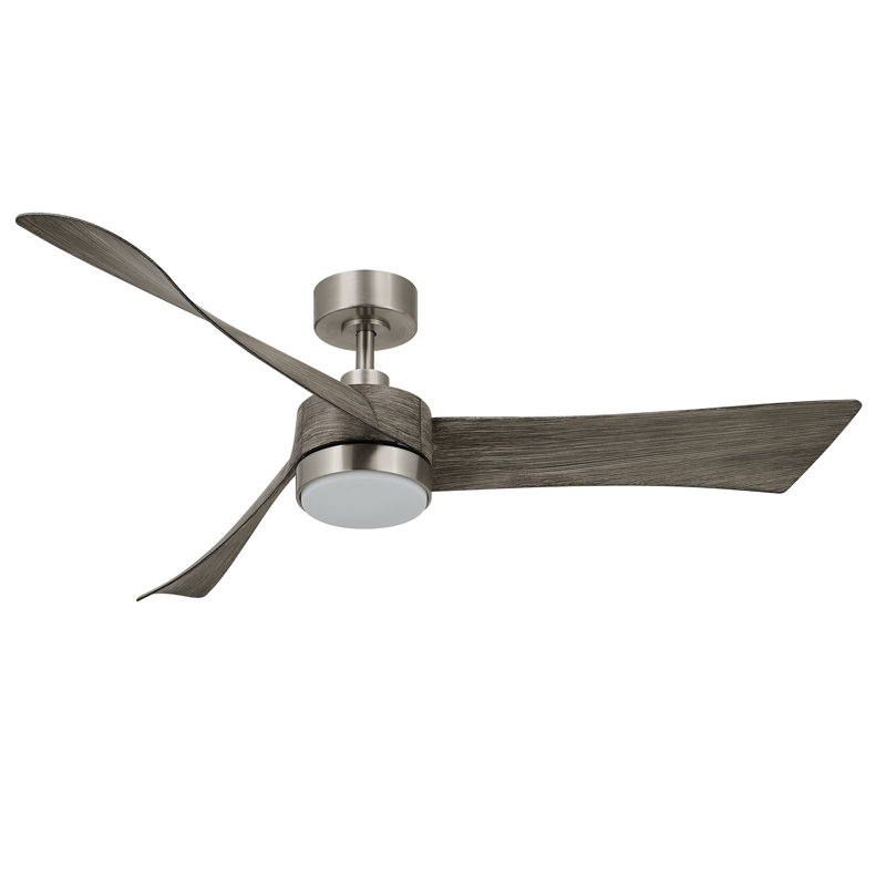 54'' 3 - Blade Modern LED Ceiling Fan with Remote Control and Light Kit, Satin Nickel/Gray Oak