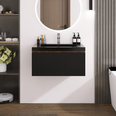 Modern Floating Striped Bathroom Vanity With Single Sink