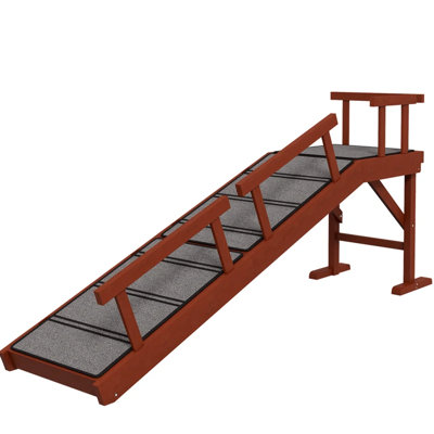 Rampe pour animaux en bois, 60 po de long, avec garde-corps amovibles, brun et gris