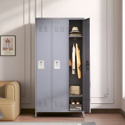 3 Door 72"H Metal Lockers With Lock For Employees,Storage Locker Cabinet  For Home Gym Office School Garage,Grey, Cabinet