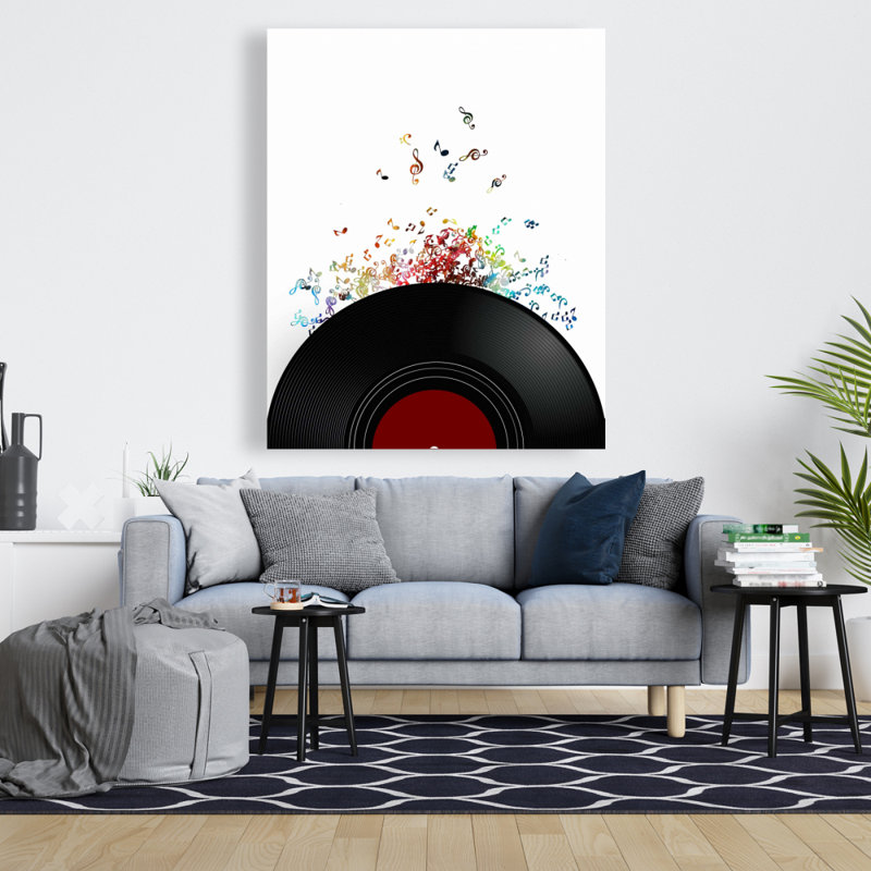 Notes Escaping from a Vinyl Record | Bedroom Object Canvas