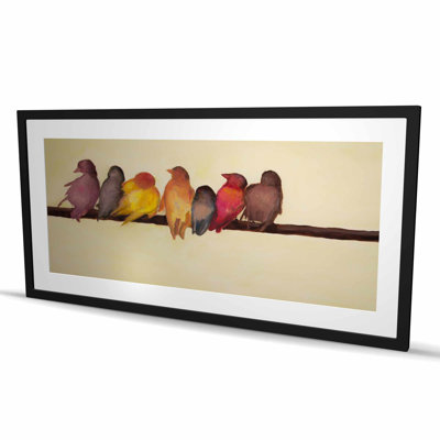 Famille d'oiseaux - décor de salon jaune mat