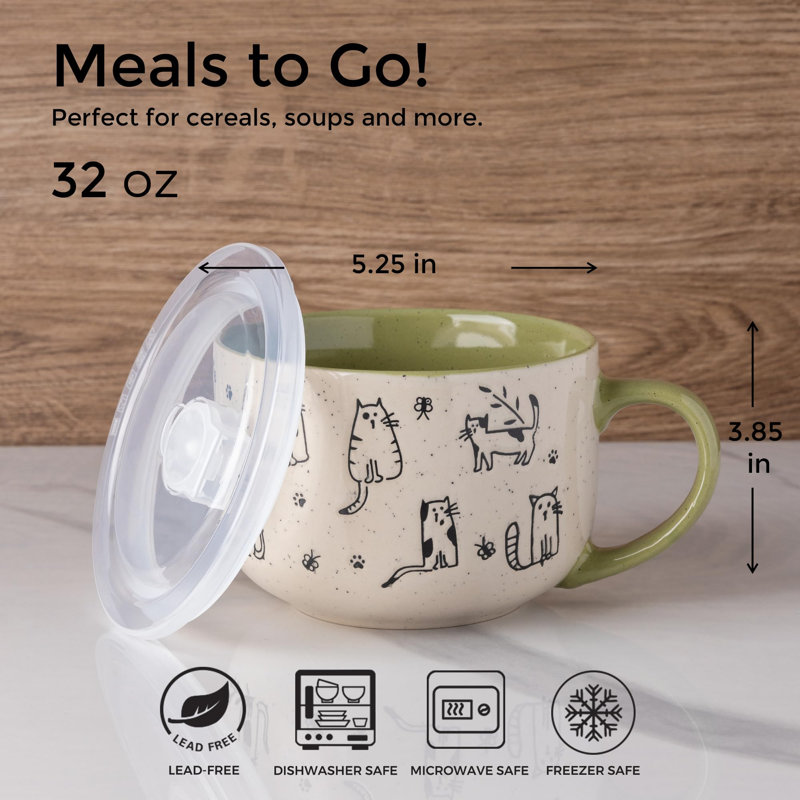 Ensemble de 2 tasses à soupe 32 oz avec couvercles et poignées, bols en grès