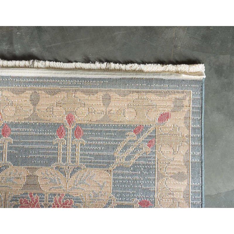 Tapis carré en polypropylène tissé à la machine en rouge / brun / bleu Akane, Rectangle 2 pi x 3 pi 1 po