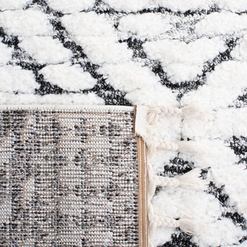 Ivory Diamond Shag Rectangular Synthetic Area Rug