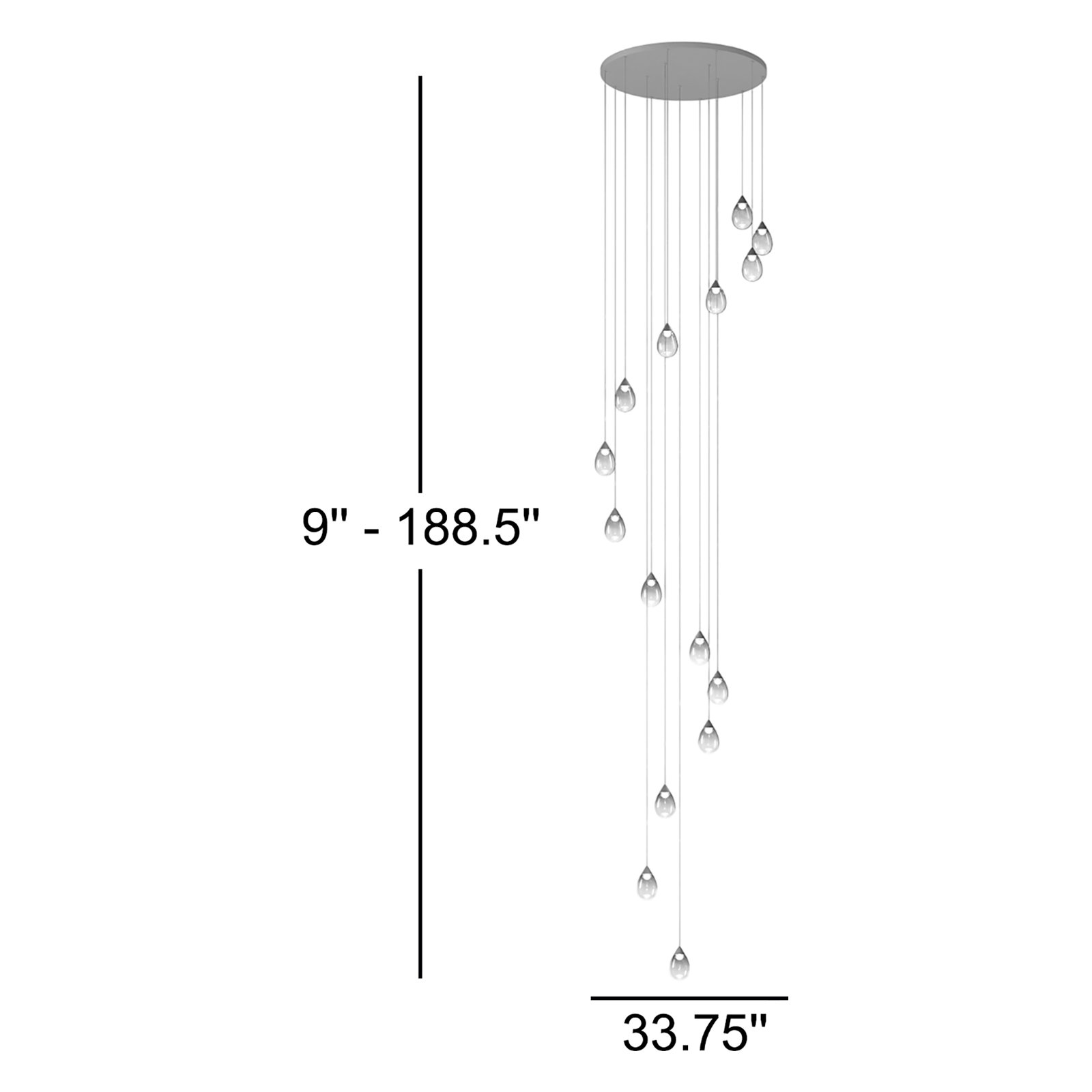 Alheidis 15 Light Glass Dimmable Pendant, Matte Black, Smoke