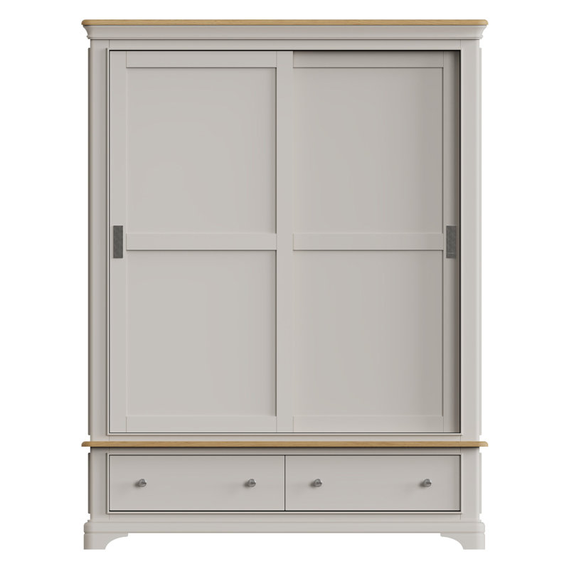 Joulon 2 Door Combination Sliding Wardrobe. Solid Wood. Oak Top. 1 Drawer 120cm Wide OR 2 Drawer 150cm Wide.., Dove Grey/Oak
