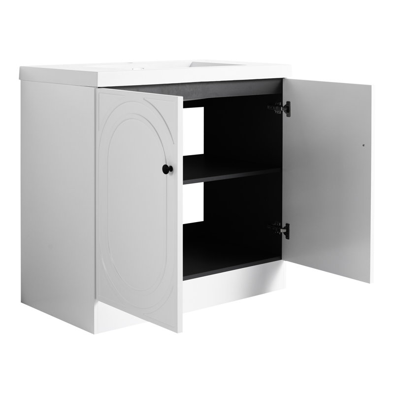 Meuble-lavabo de salle de bain moderne 36 po sur pied avec résine blanche et charnière à fermeture en douceur dans les portes de l'armoire - pièce
