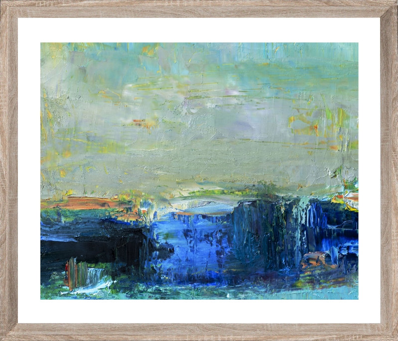 Shades Of Blue Abstract - Single Picture Frame Print, 202.692 cm H x 164.592 cm W, Bevelled Wood Effect
