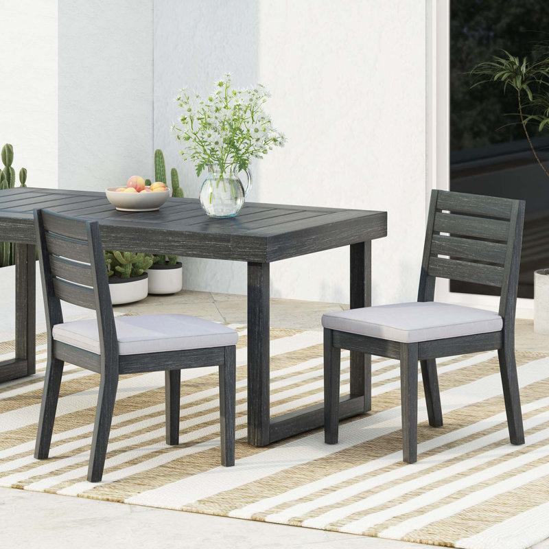 Outdoor Armless Dining Chairs with Water-Resistant Cushions (Set of 2), Dark Gray