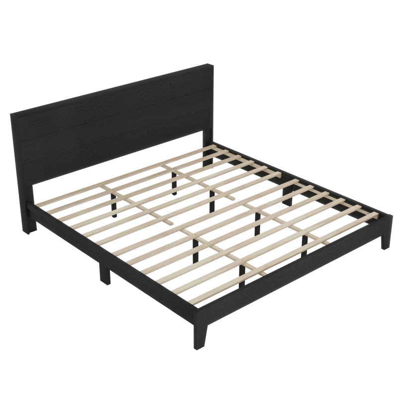 Allyannah Levison Platform Bed With Headboard, King, Black Oak