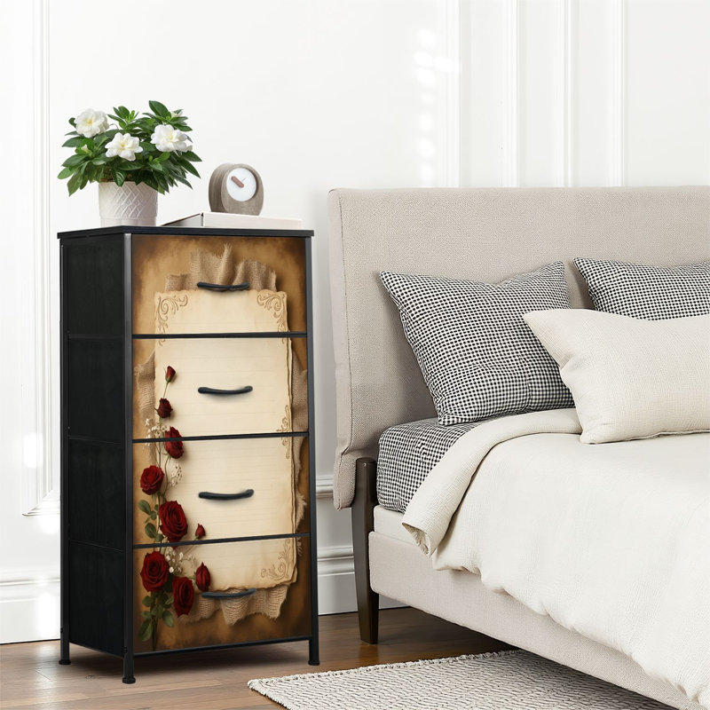 4 Drawer Dresser for Bedroom, Narrow Chest of Drawers, Wooden Top and Study Iron Frame 18"x37.5"-(WxH)