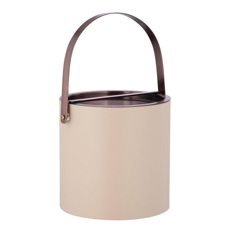 Senetta Leatherette Ice Bucket, Taupe/Oil Rubbed Bronze