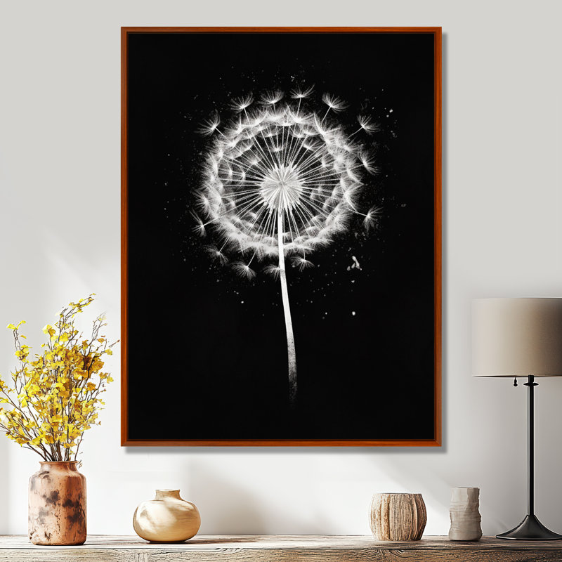 Minimal pissenlit Pappus monochrome - impression d'art mural pissenlit, Toile avec cadre flottant brun