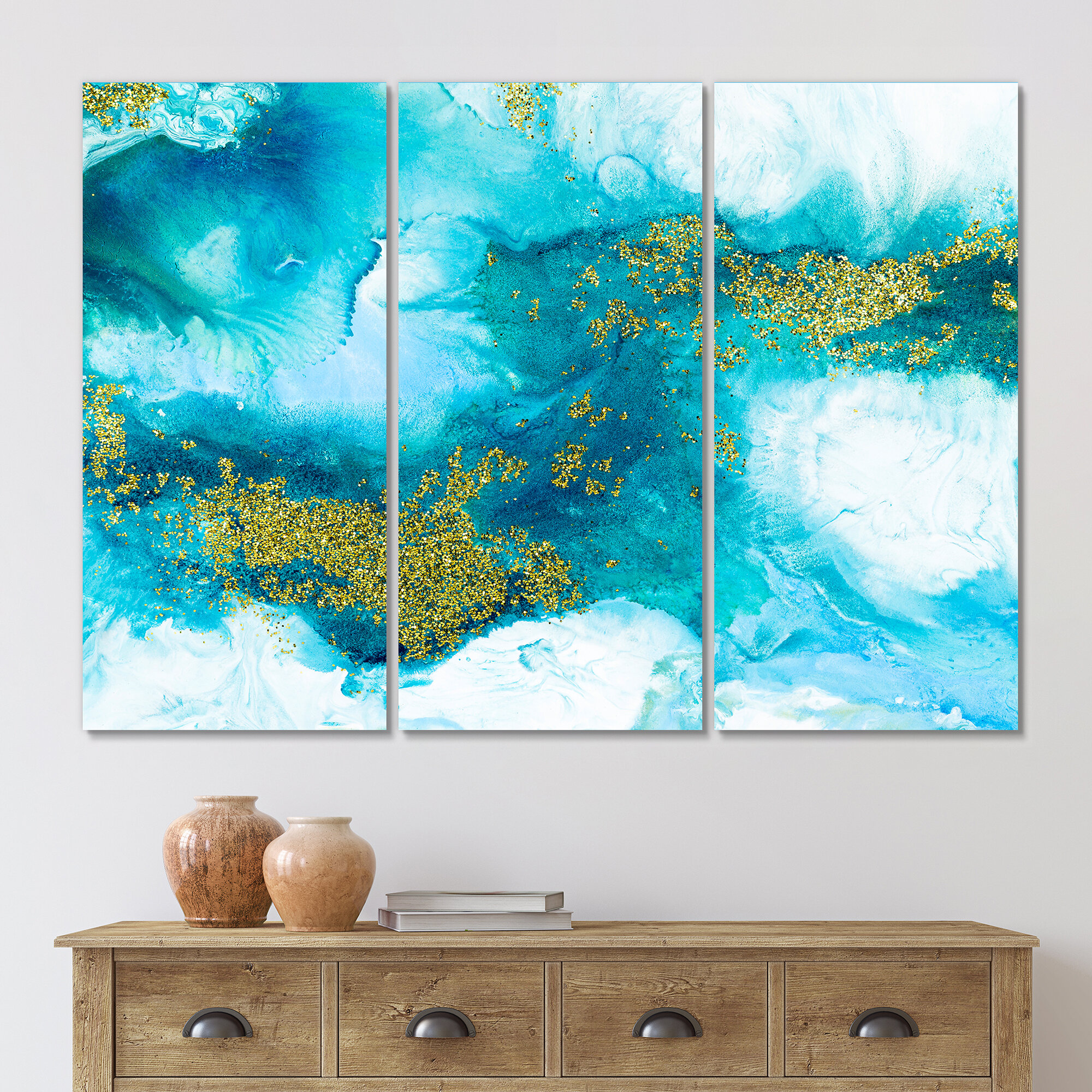 Bless international Light Blue Abstract Acrylic Paint Mix On Metal 5 Pieces  Painting