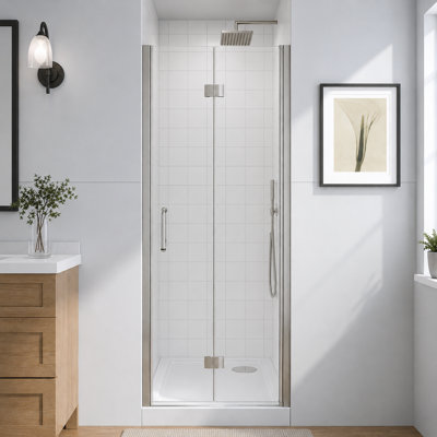 32-33 1/2 in.W x 72 in.H Bifold Frameless Glass Shower Door, Folding Frameless Shower Door