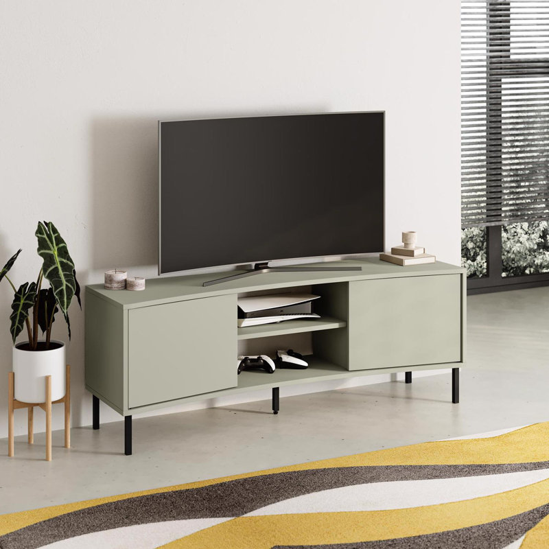 Frem Modern Curved TV Stand 2 Door Unit, Green