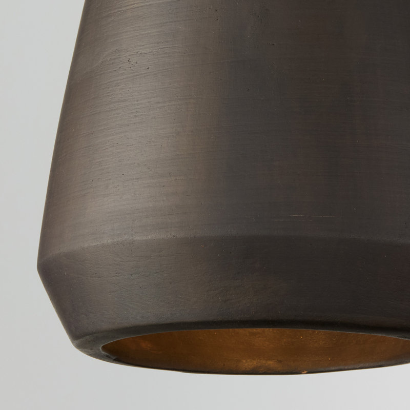 9.75" W x 13.25" H 1-Light Handcrafted Terracotta Pendant in Matte Black, Terracotta Umber