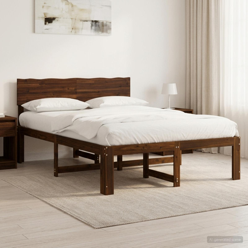 Solid Wood Bed Frame, European Kingsize (160 x 200 cm), Dark Brown