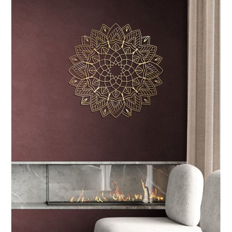 Metal Mandala Abstract Wall Hanging Décor, Creative Floral Metal Wall Art Home Decoration, Matte Gold, 18" H x 18" W x 0.5" D