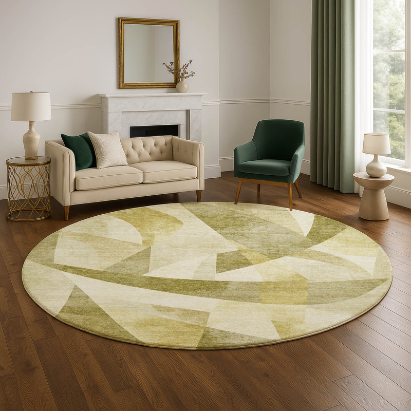 Premium Machine Washable Ashington AMF1836 Swirls Rug, Round 8'