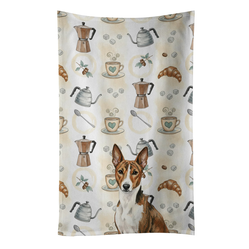 Brindle and White Basenji Coffee Bar Kitchen Towel, Brindle and White Basenji