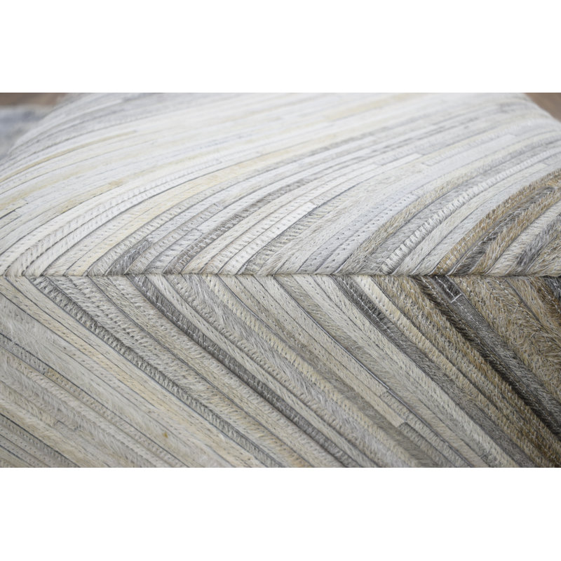 Repose-pieds géométrique carré de 18 po Zélande, Cuir véritable gris / brun