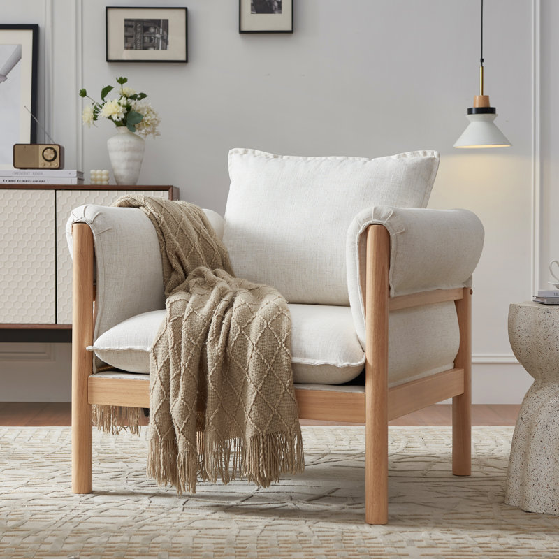 Fauteuil d'appoint 33 po Mid-Century, Lin beige