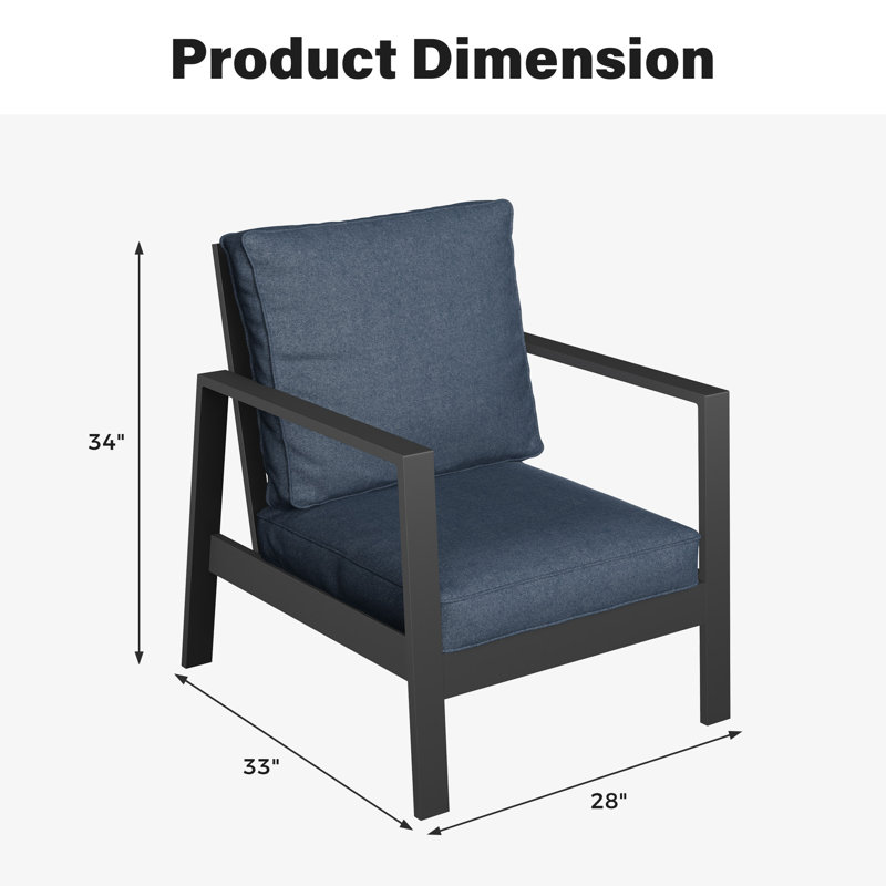 Chaise de patio en aluminium avec coussins, Bleu