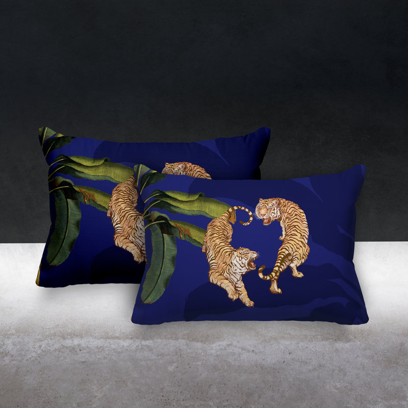 No Pattern And Not Solid Color Outdoor Reversible Throw Pillow, Navy Blue
