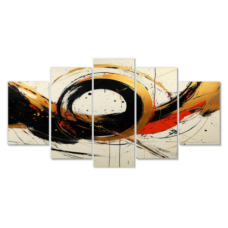 Abstrait, cercles abstraits dans des tons rouges et dorés I - Formes abstraites, ensemble d'art sur toile