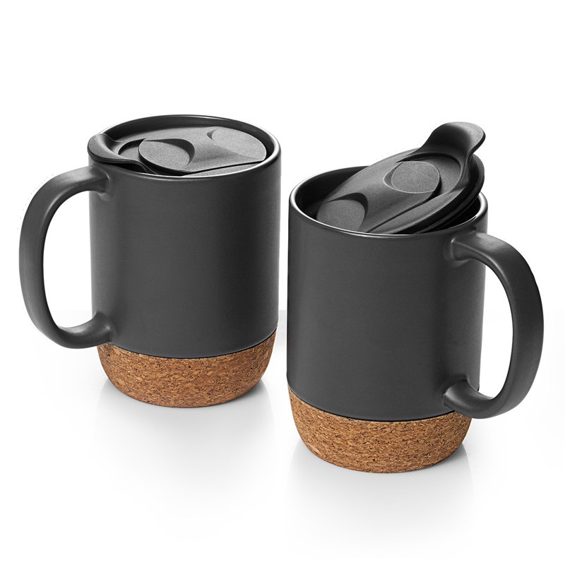 Ensemble de grandes tasses en céramique 15 pièces avec base en liège Dowan, Gris