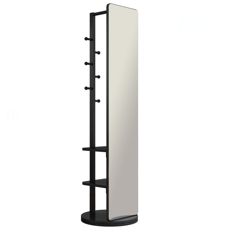 360° Rotating 69"X16" Multifunctional Full Length Mirror With Hook Storage Rack Coat Rack With Mirror Solid Wood Floor Mirror Bedroom Living Room Cloakroom Space Saving