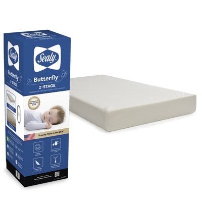 Sealy Butterfly 2-Stage Dual Firm Breathable Premium Foam Waterproof Baby Crib Mattress & Toddler Bed Mattress, GREENGUARD Gold Certified, 52" x 28"