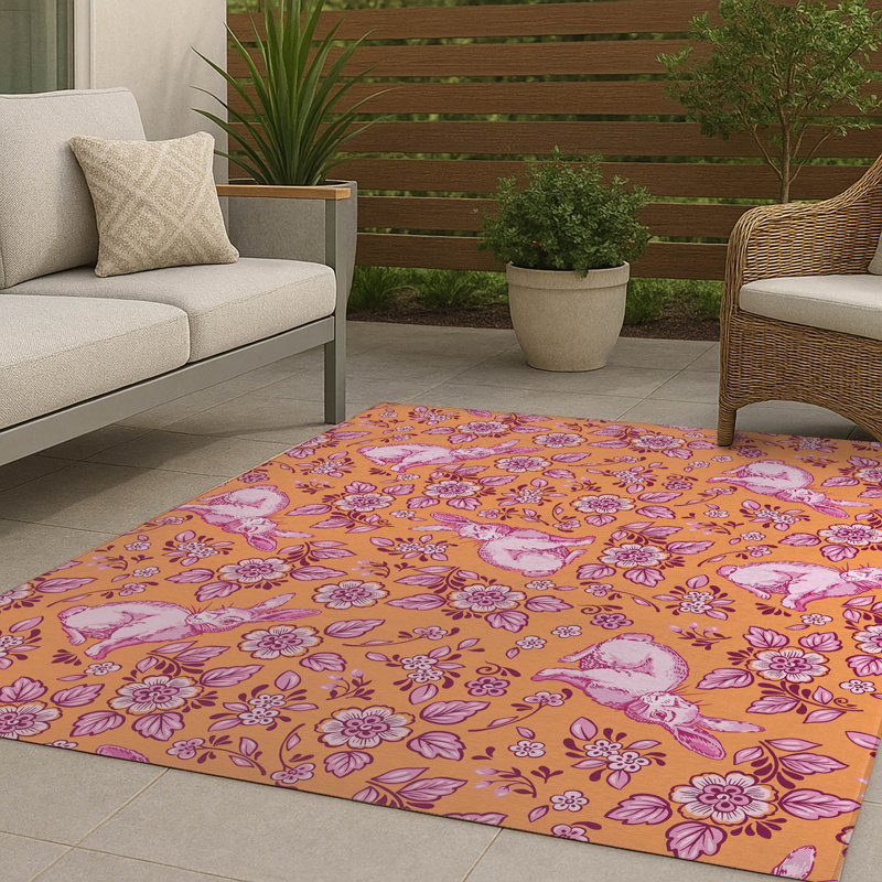 Tapis d'extérieur Bunny, Orange, Rectangle 6 pi x 7 pi