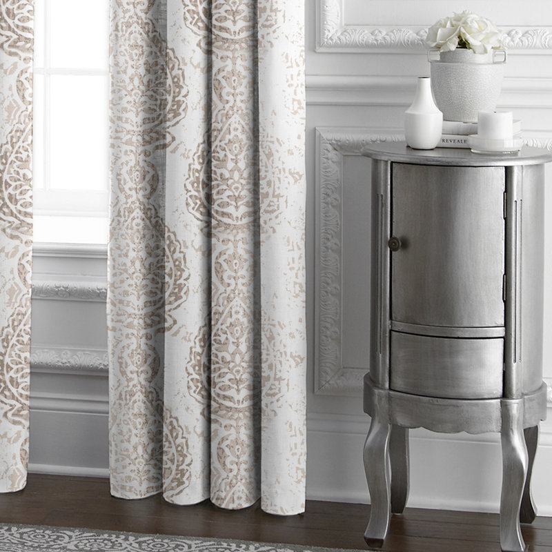 Prassana 100% Cotton Paisley Room Darkening Rod Pocket Single Curtain Panel, Ecru, 50" W x 96" L