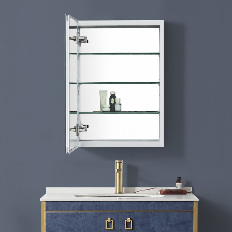 Armoire à pharmacie avec porte miroir et tablettes réglables en verre Adelita, 24 po x 12 po x P 3,75 po, Satin