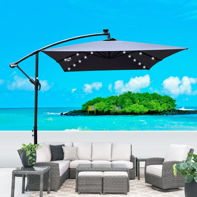 Parasol de terrasse rectangulaire 2X3m à énergie solaire à DEL avec parasol imperméable à 6 côtes avec manivelle et base en croix pour terrasse de jardin