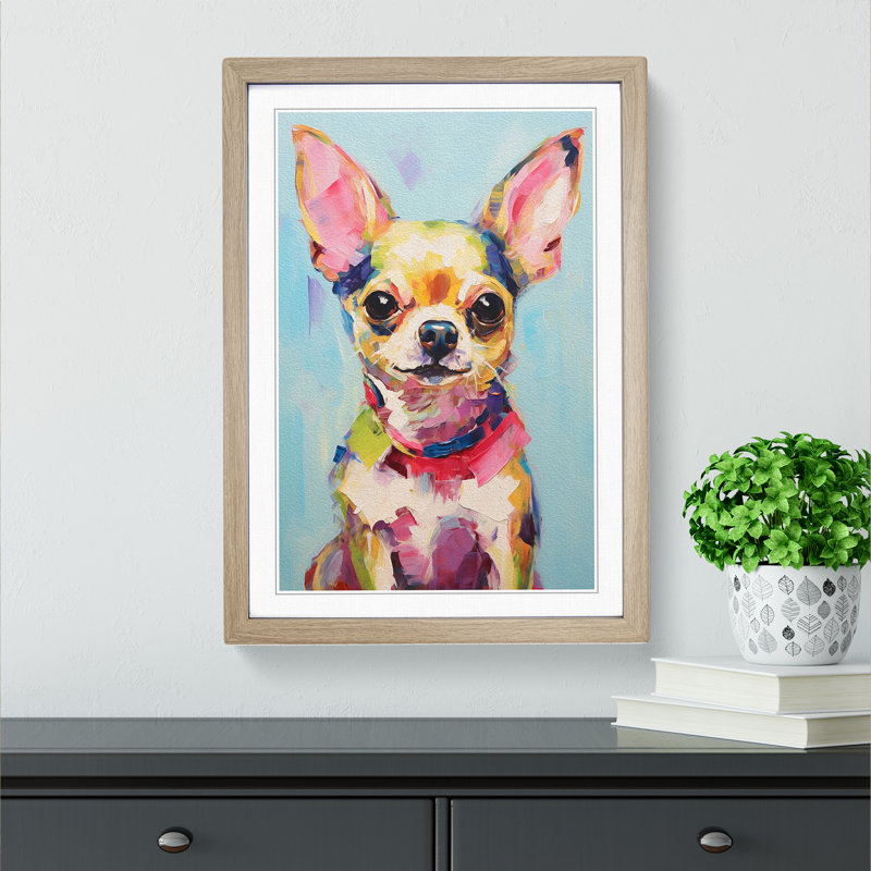 Chihuahua Gestural - Single Picture Frame Print on Wood, Oak, 64cm H x 46cm W x 2cm D